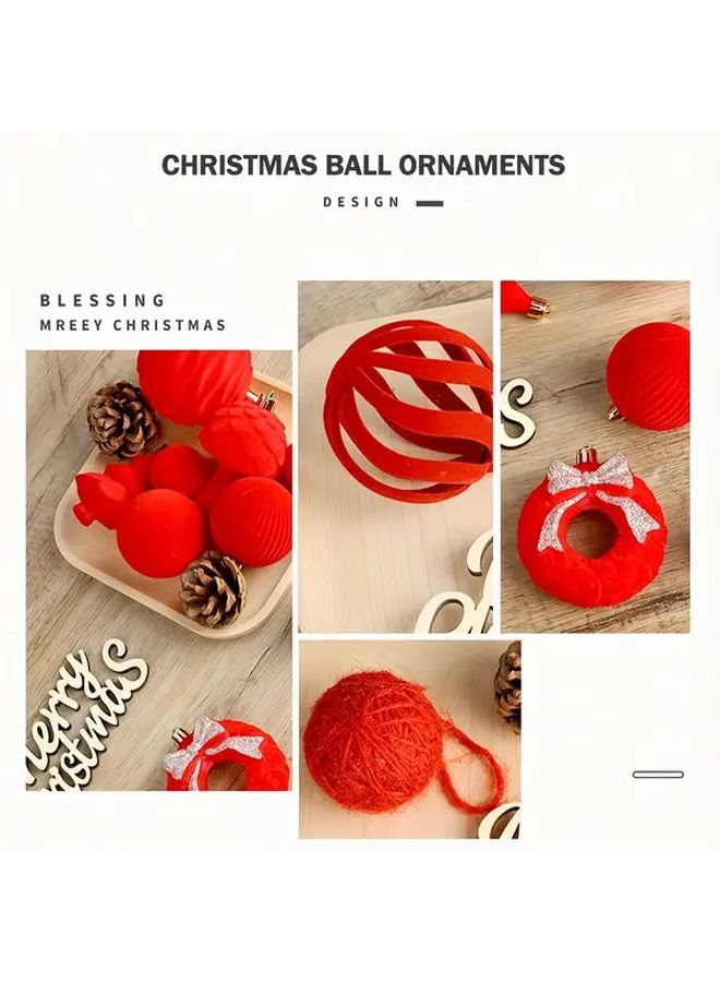 Red Coffee Velvet Christmas Ornaments 38Pcs Shatterproof Fluffy Tree Decorations - Image 2
