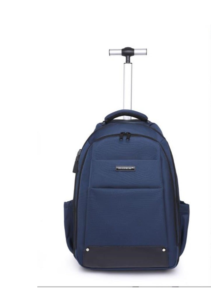 Golden Rolling Backpack-Adult Business Laptop Backpack with Wheels-18 inch Invisible Shoulder Strap Waterproof Backpack with Roller-Trolley Suitcase Travel Bag,Blue  - Image 1