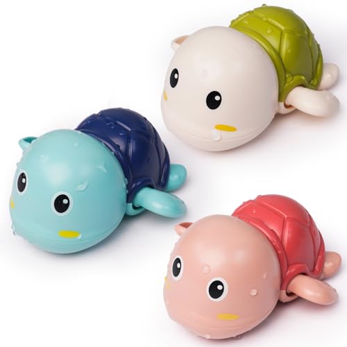 LiKee Bath Toys 3 Pack with 3 Colors Cute Swimming Turtles Wind Up Toys for Baby Toddlers 1 Years Old Floating Bath Pool Toys for Kids Age 135 Baby Shower Birthday Gift Boys Girls - Image 1