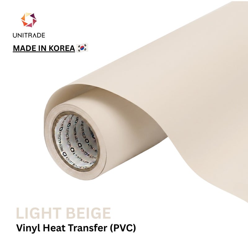 يونيترايد UNITRADE® رول فينيل نقل حراري Easy Cut (PVC) باللون البيج الفاتح / متوافق مع Cricut وSilhouette وآلات القص الاحترافية / معتمد CPSIA / صنع في كوريا - Image 1