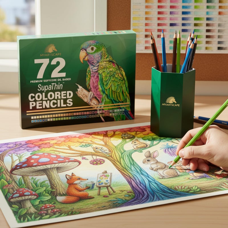MyArtscape Colored Pencils 72 Pack â€“ Oil-Based Soft Core Color Pencils, Vibrant Colors, Break-Resistant 2.9mm Core, Roll-Up Holder, Swatch Chart for Drawing & Shading - Image 2