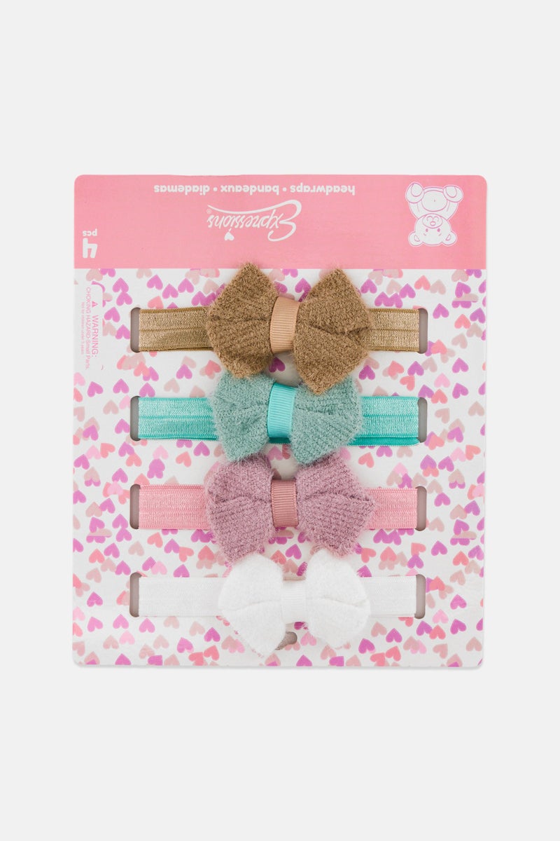 Expressions Toddlers Girl 4 Pieces Fuzzy Bow Head Wraps, Multicolor - Image 1