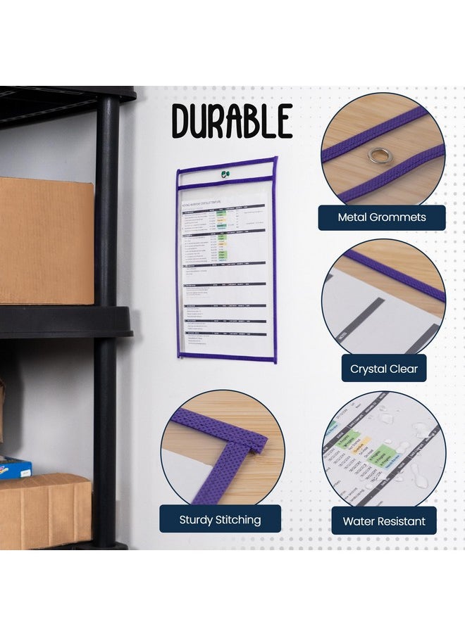 Essex Wares - 5 Pack, Purple, Job Ticket Holders, 10" Wide X 13.5" Tall - Clear Plastic Shop Ticket Holders - Easy To Use, Reusable & Easy Erase Plastic Invoice Holders, Water-Resistant & Durable  - Image 3