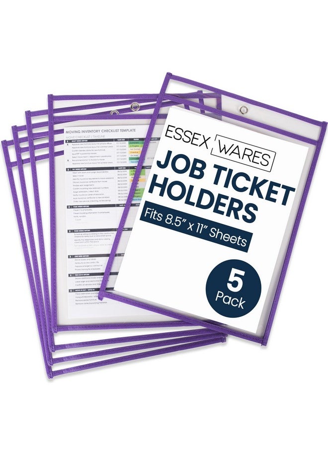 Essex Wares - 5 Pack, Purple, Job Ticket Holders, 10" Wide X 13.5" Tall - Clear Plastic Shop Ticket Holders - Easy To Use, Reusable & Easy Erase Plastic Invoice Holders, Water-Resistant & Durable  - Image 1