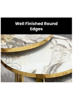 LHFHOMT LHFHOMT Nesting Tables Set of 3 Pieces, Round Coffee table, Ceramics Wooded Top, Strong Gold Metal Frame for Living Room,Office,Sofa Side  - Image 4