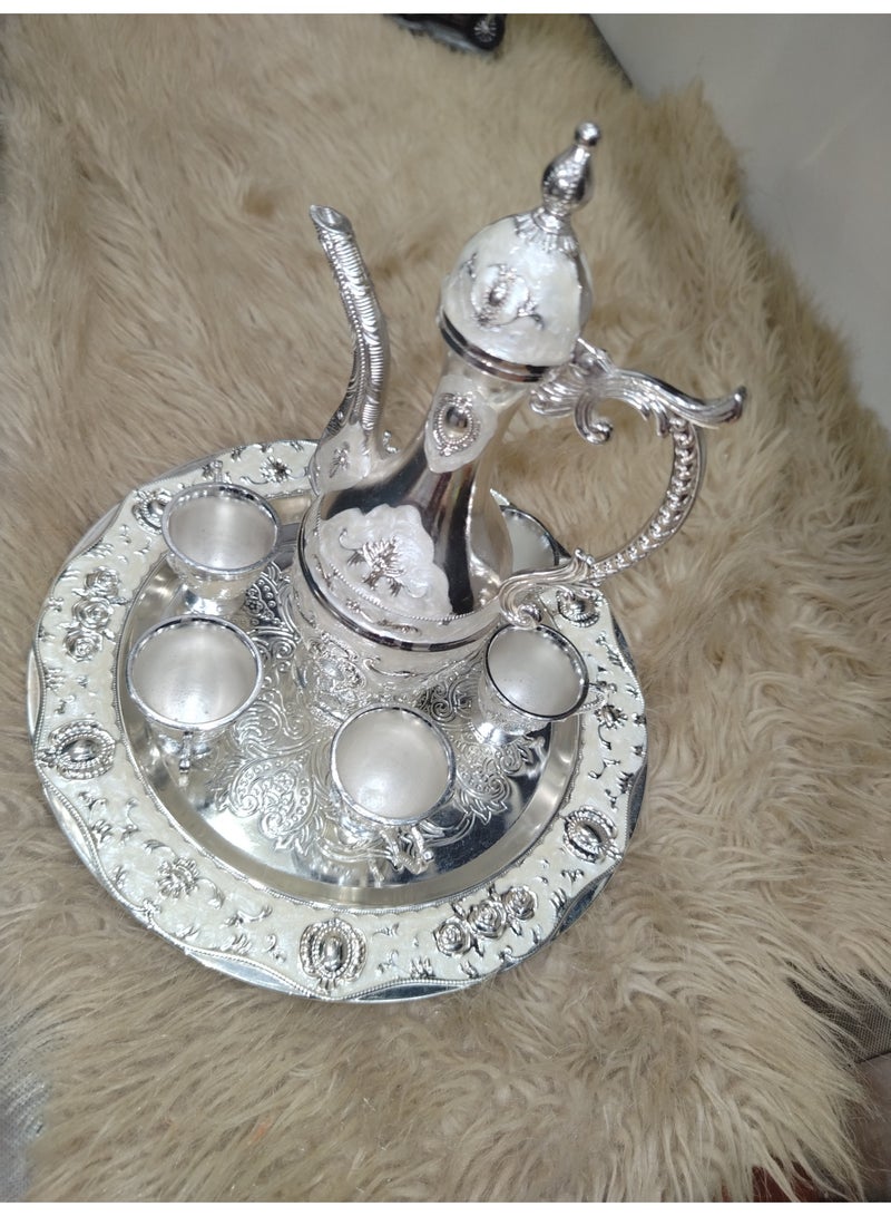 طقم 8 ق ابريق و فنجان و صينيه سلفر  فى بورسلين مستورد - Image 4