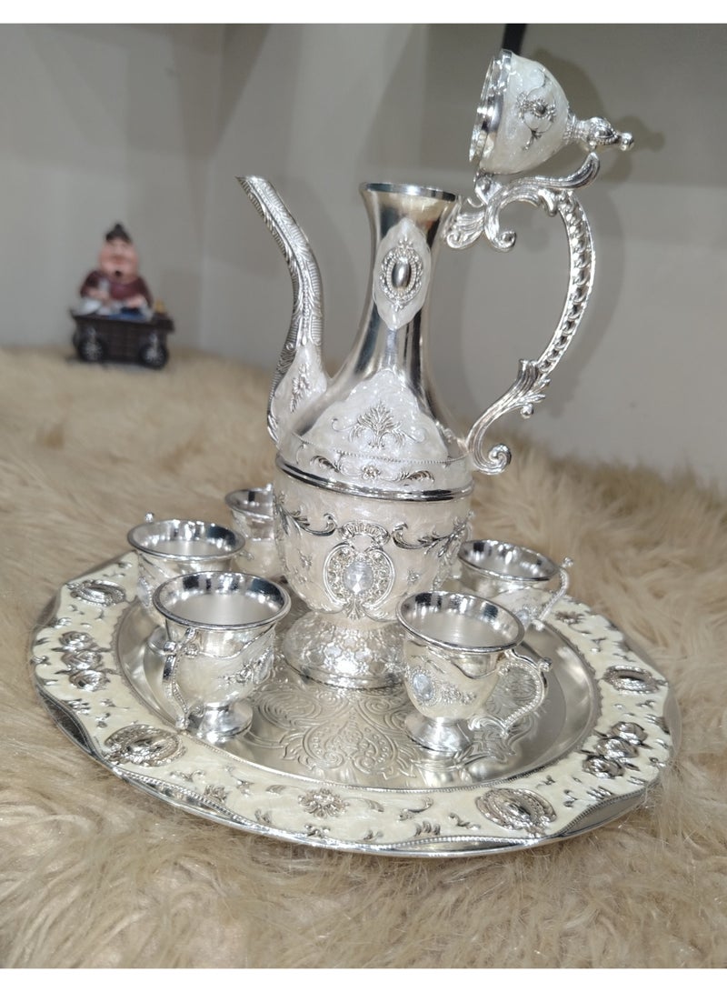طقم 8 ق ابريق و فنجان و صينيه سلفر  فى بورسلين مستورد - Image 3