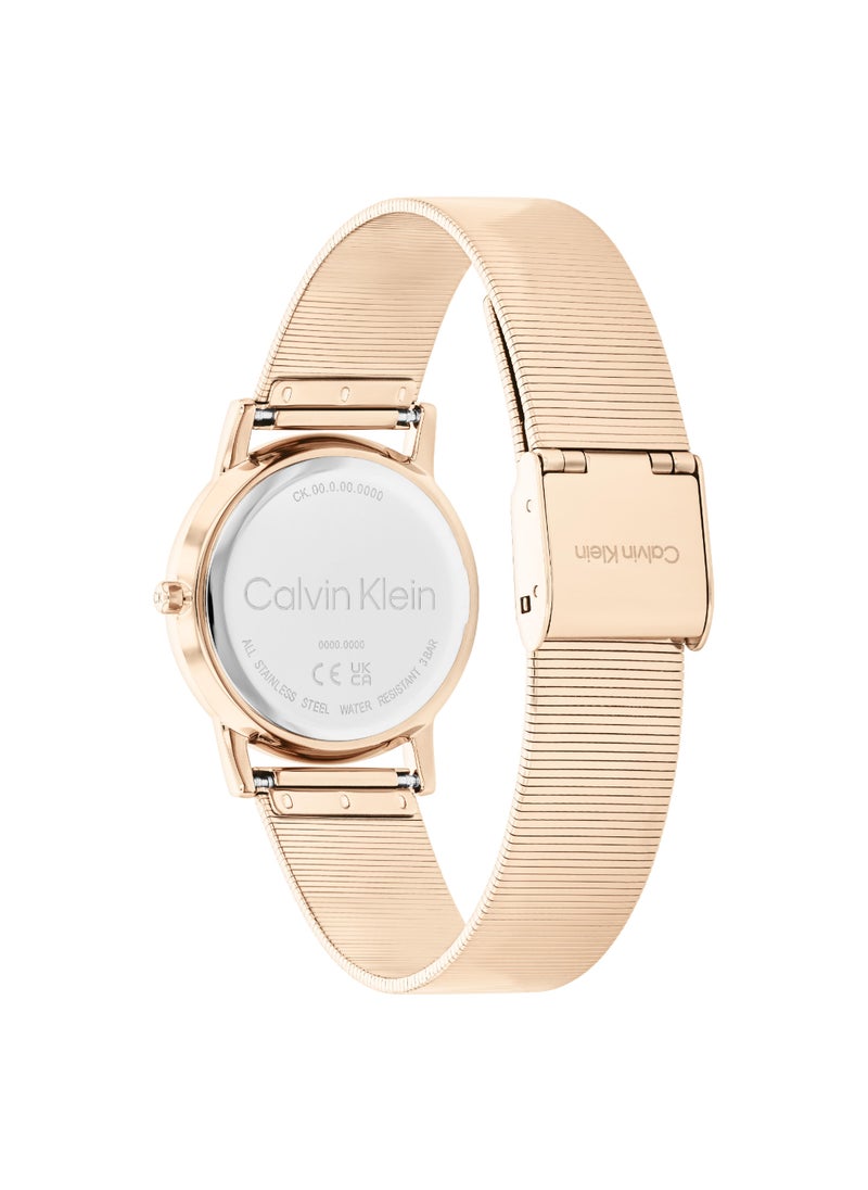 CALVIN KLEIN ساعة نسائية دائرية أنالوج بعلبة من الذهب الوردي - 25100036  - Image 3