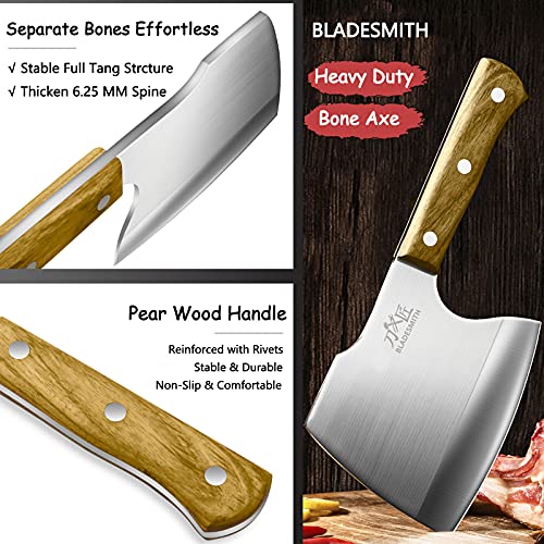 BLADESMITH بلادسميث سكين جزار ثقيلة - 6.3'' سكين قطع العظام، سكين من الفولاذ المقاوم للصدأ مع شفرة سميكة ومقبض من خشب الكمثرى، مظهر مخصص للمسالخ، هدايا 2025 - Image 4