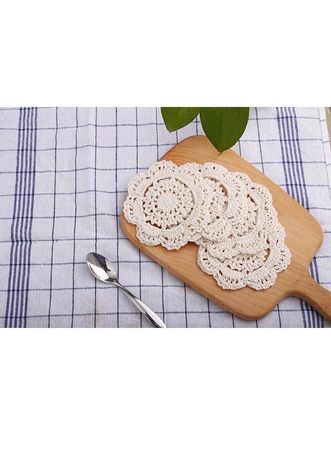 شيبشيب مفارش كروشيه قطنية مستديرة دانتيل يدوية الصنع، قواعد أكواب صغيرة، قماش مفارش بقطر 4 بوصات، عبوة من 4 قطع (بيج) - Image 2