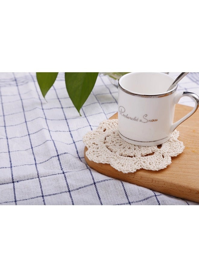 شيبشيب مفارش كروشيه قطنية مستديرة دانتيل يدوية الصنع، قواعد أكواب صغيرة، قماش مفارش بقطر 4 بوصات، عبوة من 4 قطع (بيج) - Image 3