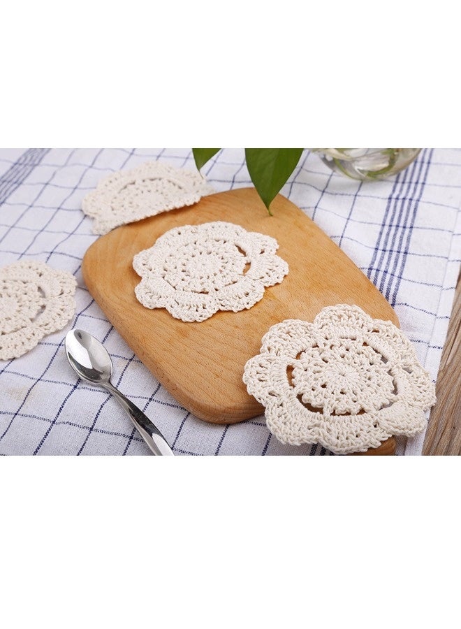 شيبشيب مفارش كروشيه قطنية مستديرة دانتيل يدوية الصنع، قواعد أكواب صغيرة، قماش مفارش بقطر 4 بوصات، عبوة من 4 قطع (بيج) - Image 5