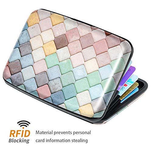 Coco Rossi Mini Credit Card Holder for Women,RFID Blocking Slim Hard Card Case ID Case Travel Wallet,Colored rhombus - Image 2