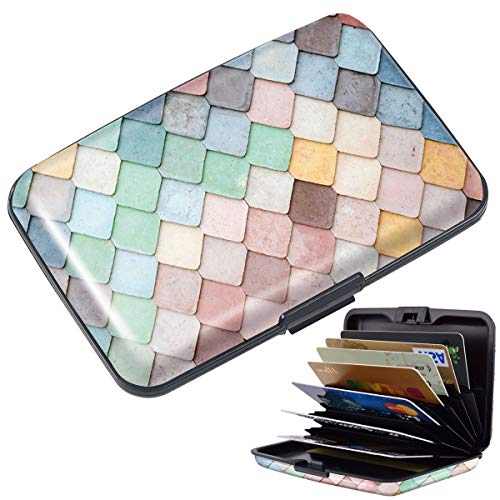 Coco Rossi Mini Credit Card Holder for Women,RFID Blocking Slim Hard Card Case ID Case Travel Wallet,Colored rhombus - Image 4