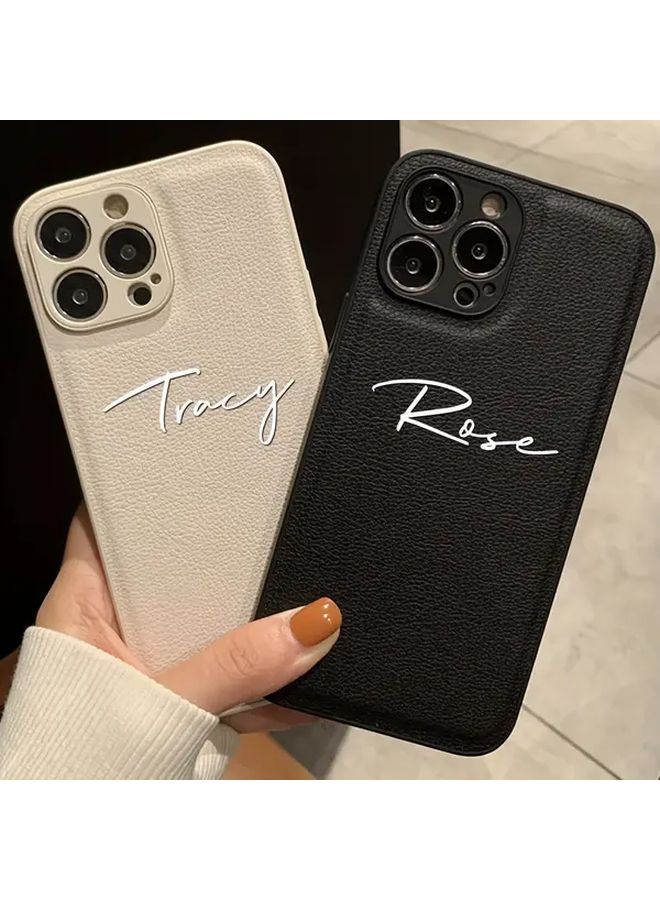 Red Korean Faux Leather Name Phone Case for iPhone 13 14 15 - Image 2