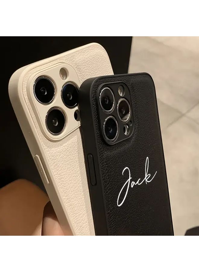 Red Korean Faux Leather Name Phone Case for iPhone 13 14 15 - Image 3