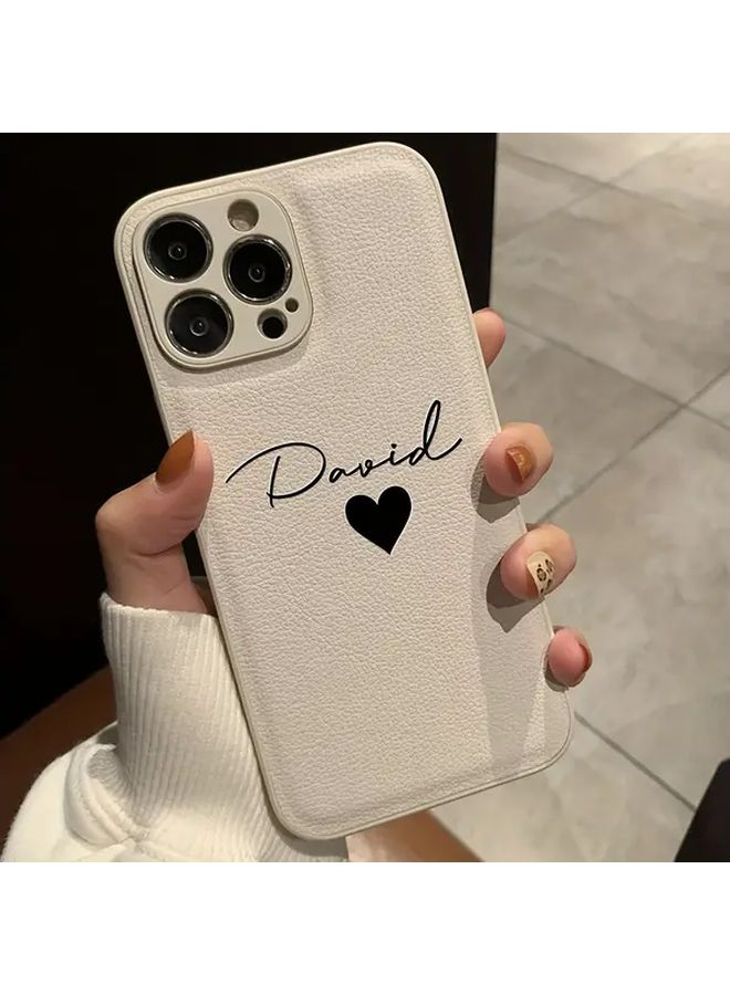 Red Korean Faux Leather Name Phone Case for iPhone 13 14 15 - Image 1