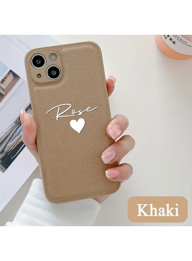 Red Korean Faux Leather Name Phone Case for iPhone 13 14 15 - Image 5