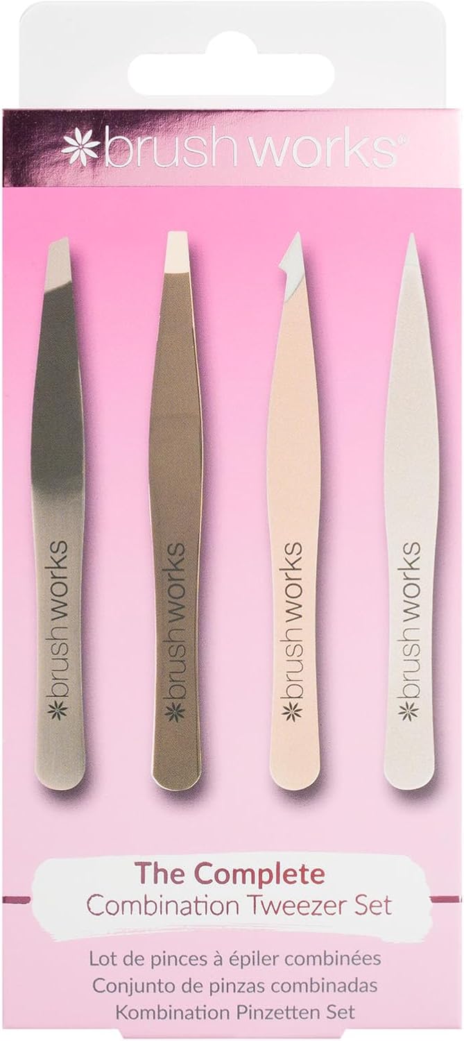 Brushworks HD 4 Piece Combination Tweezer Set Gold - Image 1