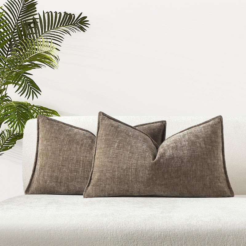 JUSPURBET Set of 2 Stone Chenille Lumbar Throw Pillow Covers 16x24 Inch Soft Textured Decorative Cushion Cases for Couch Sofa Bed Solid Home Decor Pillowcases - Image 2