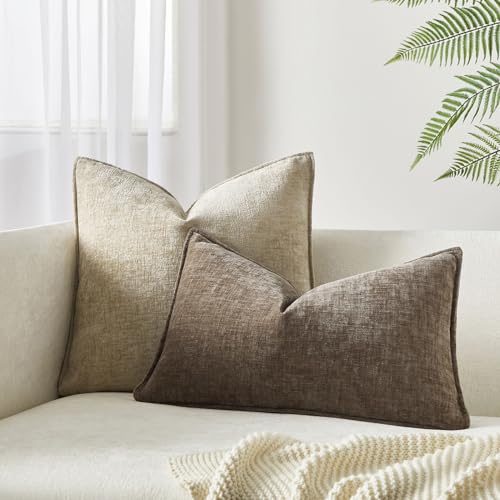 JUSPURBET Set of 2 Stone Chenille Lumbar Throw Pillow Covers 16x24 Inch Soft Textured Decorative Cushion Cases for Couch Sofa Bed Solid Home Decor Pillowcases - Image 3