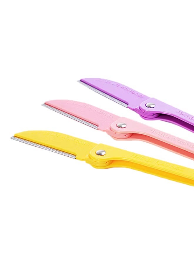 3-Piece Flamingo Printed Eyebrow Razor Yellow/Purple/Pink 6inch - Image 2