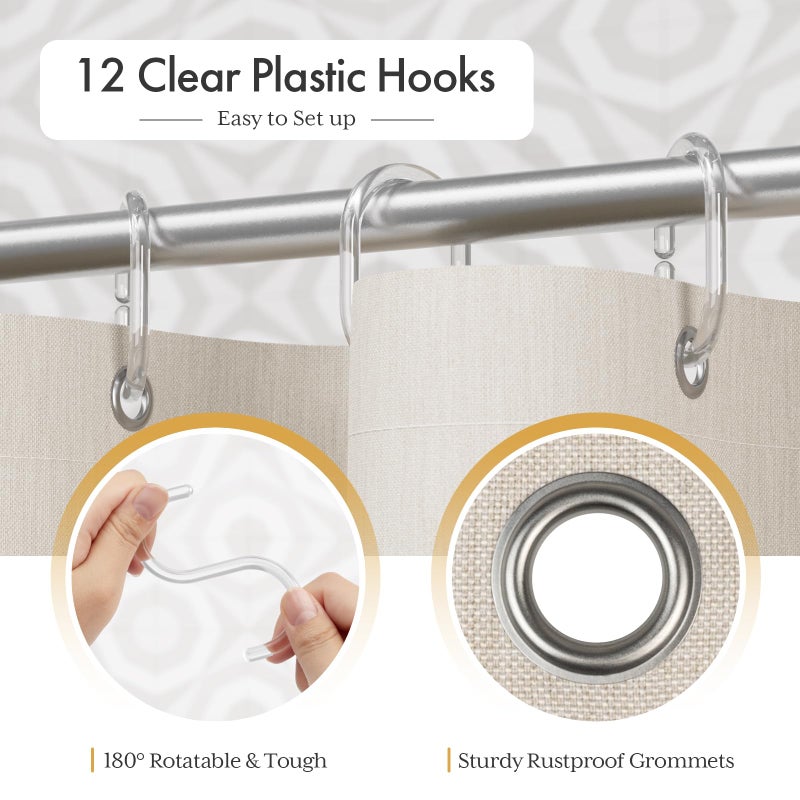 AmazerBath Boho Shower Curtains for Bathroom, Farmhouse Shower Curtain with Tassels, Faux Linen Shower Curtain Beige, Striped Shower Curtain with Hooks, Rustic Shower Curtain Green, 72x72 Inches - Image 4