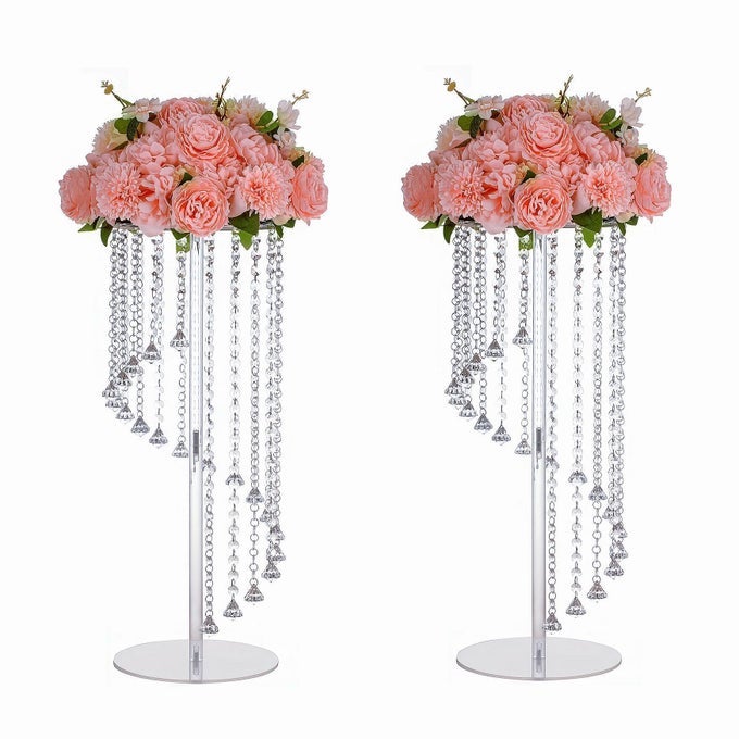CLEAR ACRYLIC TALL FLOWER VASES 2 PCS 315 CYLINDER PEDESTAL STANDS FOR THE TABLE CENTERPIECES FOR PARTIES CHANDELIER CRYSTALS DECORATIVE FLOWER STAND WEDDING CELEBRATION HOME DECORATION