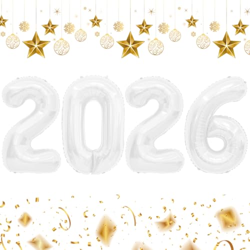 ChicQuench 2026 Balloons 2026 Number Balloons 2026 White Balloon Foil Happy New Year Balloon for New Year Eve Party Supplies 2026 Graduation Decorations Anniversary Birthday Home Office Decorations 16 Inch - Image 1