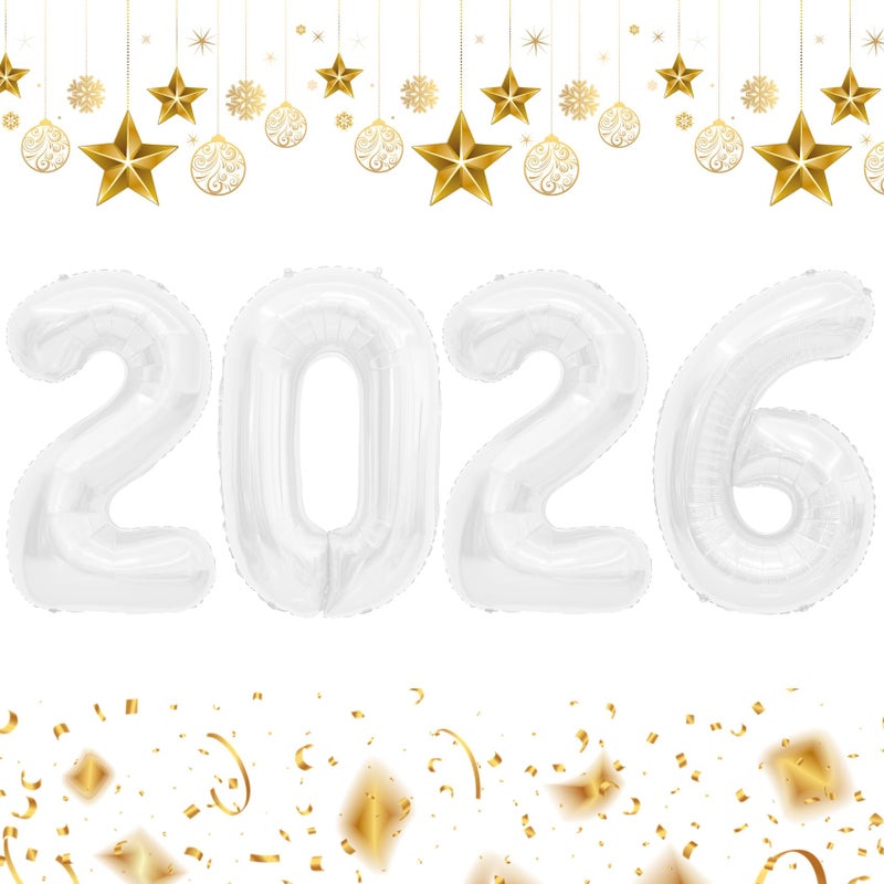 ChicQuench 2026 Balloons 2026 Number Balloons 2026 White Balloon Foil Happy New Year Balloon for New Year Eve Party Supplies 2026 Graduation Decorations Anniversary Birthday Home Office Decorations 16 Inch - Image 3