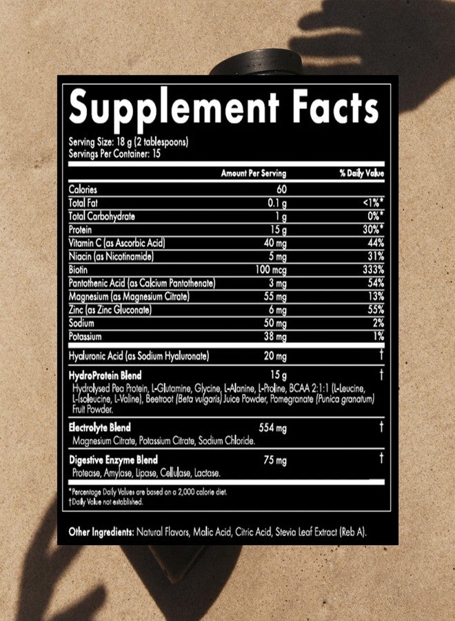 WelleCo HydroProtein Elixir, Potassium Electrolyte Powder with 15g Vegan Protein for Energy, Healthy Hair, Skin & Nails, Easy to Digest Powdered Electrolytes, Black Currant & Pomegranate, 9.5oz Jar - Image 3