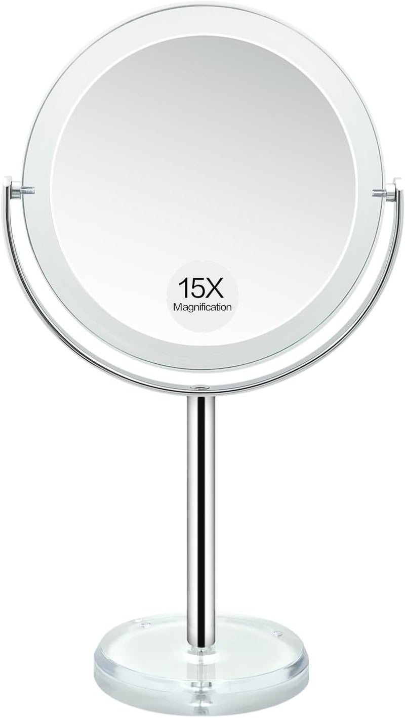 SNOWFLAKES SNOWFLAKES Snowflakes 1X / 15X Magnifying Makeup Mirror with Stand - 7 Inch Tabletop Vanity Mirror for Bathroom or Bedroom with 360° Rotation.