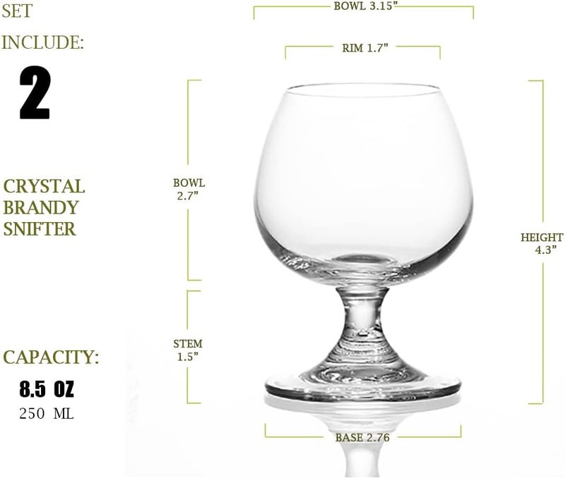 BothEarn Small Clear Brandy Snifter Set of 2, 8.5 Ounce (250 ml) Crystal Whiskey Cognac Glass, Good for Wedding Bar Party Home Cocktail - Image 2
