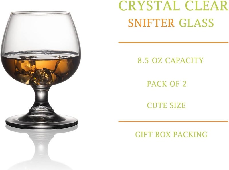 BothEarn Small Clear Brandy Snifter Set of 2, 8.5 Ounce (250 ml) Crystal Whiskey Cognac Glass, Good for Wedding Bar Party Home Cocktail - Image 3