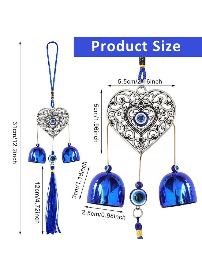 HASTHIP® Door Hanging Bell Auspicious Evil Eye Door Hanging Dual-Bell Hollow Out Heart Evil Eye Charming Tassel Door Hanging Wall Hanging for Home Decor - Image 2