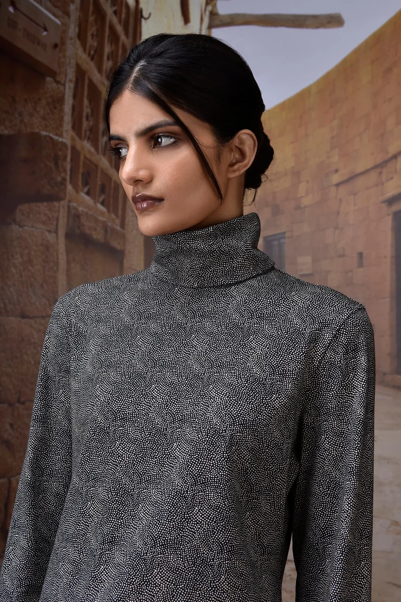 Genes Lecoanet Hemant Black Micro-Dot High Neck Jersey Top