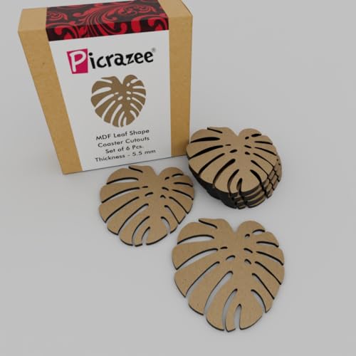 PICRAZEE Leaf Shape MDF Wooden Coasters for DIY Craft, Mandala Art, Resin Art, Painting, Decoration Craft Kit (LC_6) - Image 1