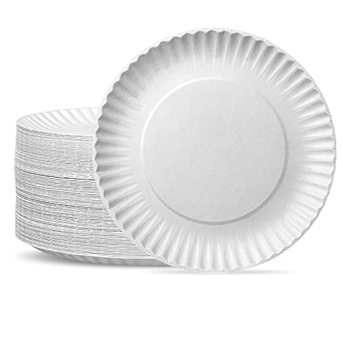 GUSTO 9 Inch  300 Pack Uncoated White Paper Plates  Disposable Decorative Paper Plates for Crafts Formerly Comfy Package