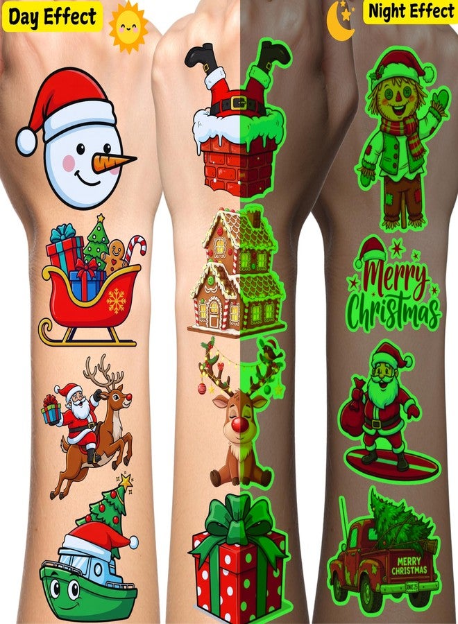 Backtopeia Glow In Dark Christmas Temporary Tattoos | Luminous Christmas Tattoos Xmas Decorations Party Favors Supplies Goodie Bags Stocking Stuffers Gift Idea For Kids Teen Adult Xmas Santa Claus Reindeer-60Pcs - Image 2