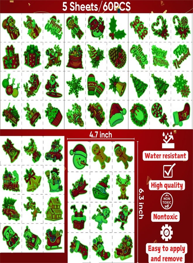 Backtopeia Glow In Dark Christmas Temporary Tattoos | Luminous Christmas Tattoos Xmas Decorations Party Favors Supplies Goodie Bags Stocking Stuffers Gift Idea For Kids Teen Adult Xmas Santa Claus Reindeer-60Pcs - Image 4