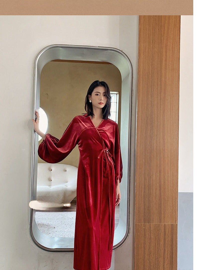 Tie Up Long Sleeved Sleeping Bathrobe Can Be Used As A Wedding Morning Gown Or Home Outfit  - Image 2