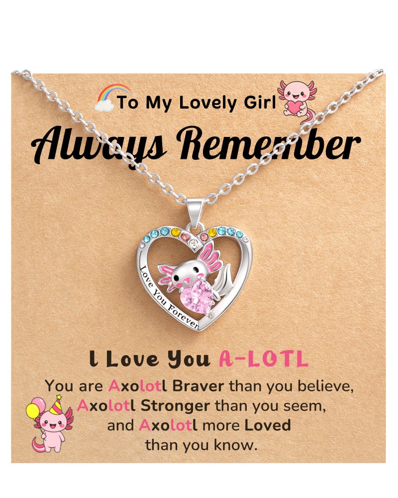 Jeka Valentines Day Gifts for Kids Girls - Cute Axolotl Necklace for Teen Girl Gifts Trendy Stuff, Birthday Valentines Gift for 4 5 6 7 8 9 10 11 12 13 Year Old Girl - Image 1