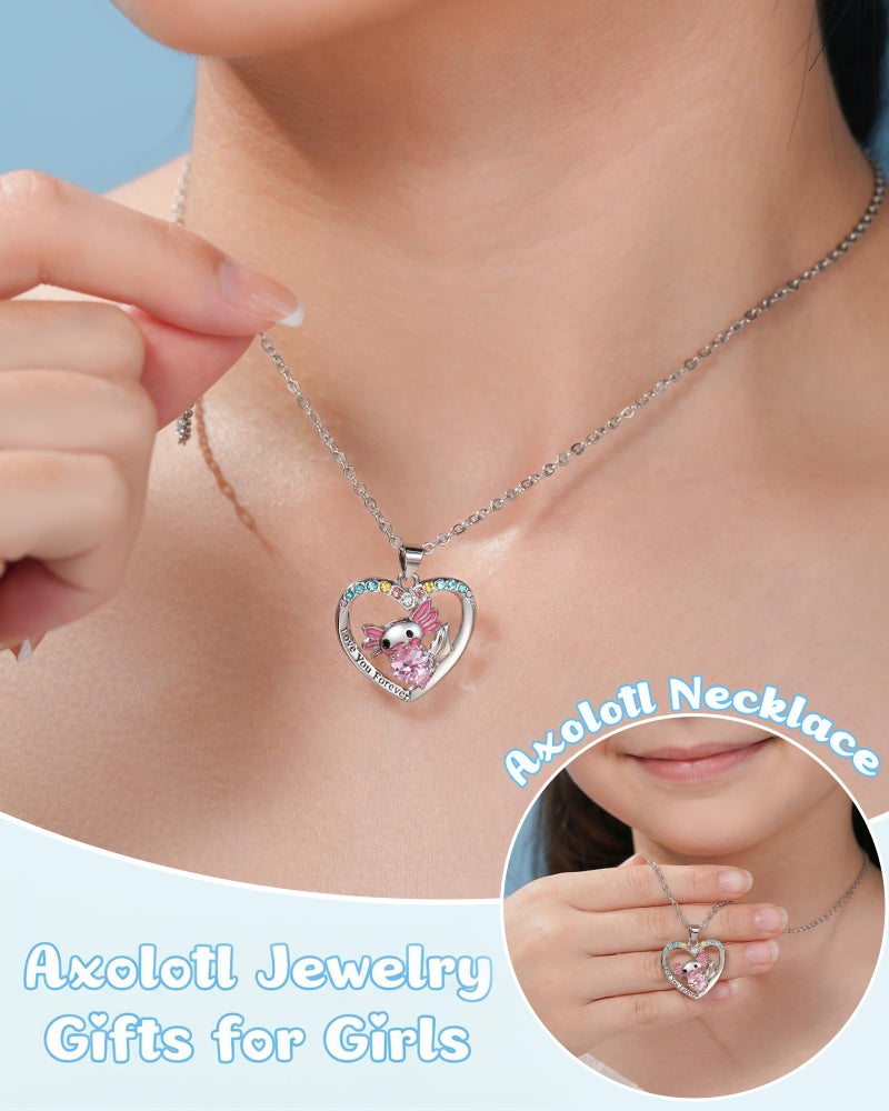 Jeka Valentines Day Gifts for Kids Girls - Cute Axolotl Necklace for Teen Girl Gifts Trendy Stuff, Birthday Valentines Gift for 4 5 6 7 8 9 10 11 12 13 Year Old Girl - Image 2