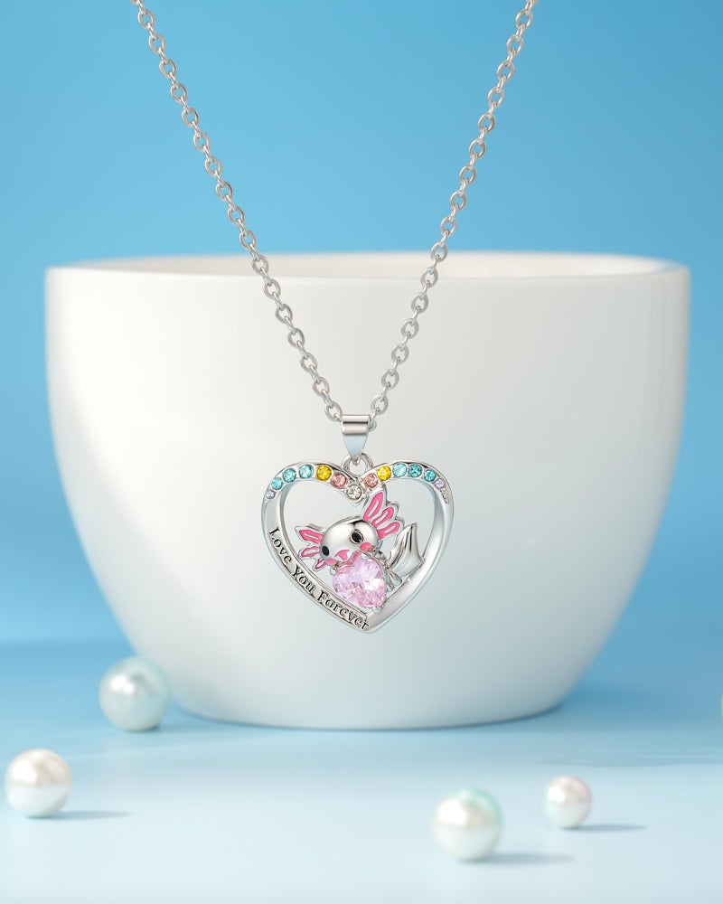 Jeka Valentines Day Gifts for Kids Girls - Cute Axolotl Necklace for Teen Girl Gifts Trendy Stuff, Birthday Valentines Gift for 4 5 6 7 8 9 10 11 12 13 Year Old Girl - Image 4