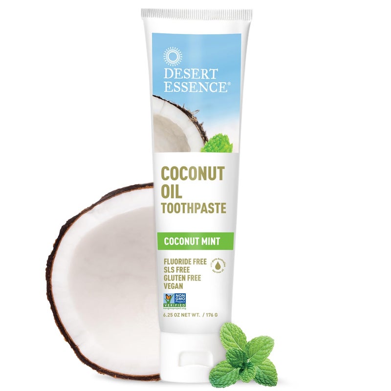 Desert Essence Tea Tree Oil Toothpaste - Coconut Mint - 6.25 Oz - Refreshing Taste - Complete Oral Care - Baking Soda - Sea Salt - Pure Essential Oil - Fights Against Sugar Acids - Zinc Citrate - Image 1