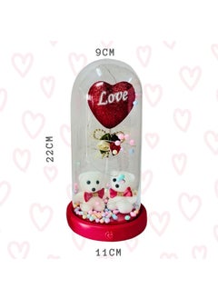 SELLKNOW Sellknow 2 Teddy Bear with Heart Flower Dome with LED Lights Gifts for Valentines DayWeddingAnniversaryEngagementBirthday Gifts for GirlfriendWifeWomen Colorful Flower 2 Teddy Love  - Image 3