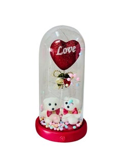 SELLKNOW Sellknow 2 Teddy Bear with Heart Flower Dome with LED Lights Gifts for Valentines DayWeddingAnniversaryEngagementBirthday Gifts for GirlfriendWifeWomen Colorful Flower 2 Teddy Love  - Image 1
