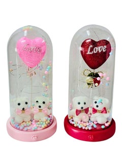 SELLKNOW Sellknow 2 Teddy Bear with Heart Flower Dome with LED Lights Gifts for Valentines DayWeddingAnniversaryEngagementBirthday Gifts for GirlfriendWifeWomen Colorful Flower 2 Teddy Love  - Image 2