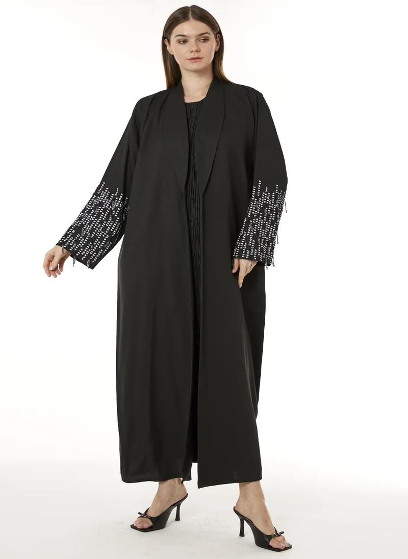 Moistreet MOiSTREET Black Indonesian Crepe Hand Embellished Abaya