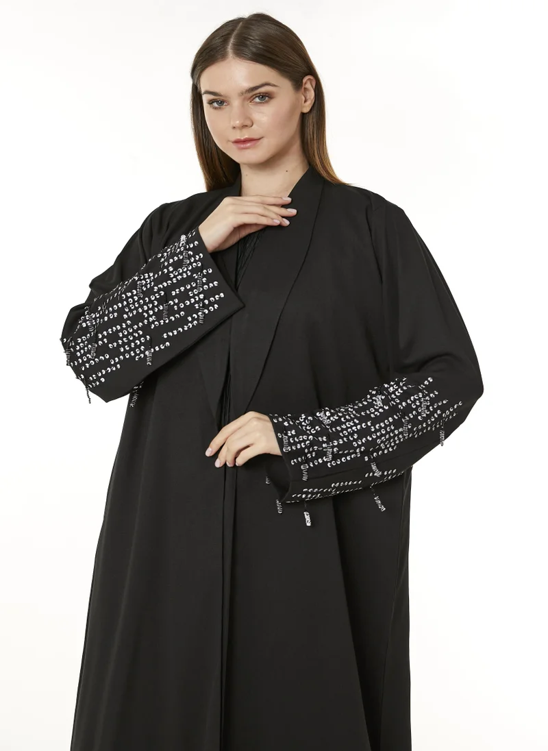 Moistreet MOiSTREET Black Indonesian Crepe Hand Embellished Abaya